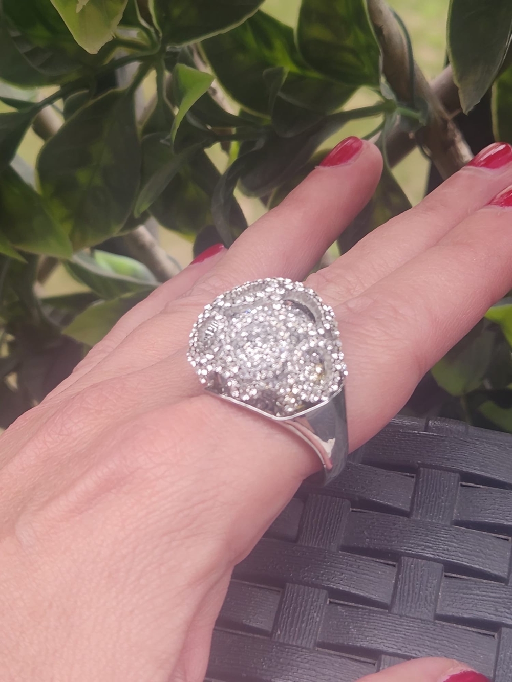 Sterling Silver Pave Cluster Cocktail Ring - Silver